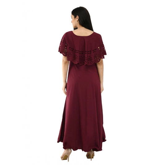 Indoraa Women's Crepe Solid Sleeveless Full Length Gown(Wine)