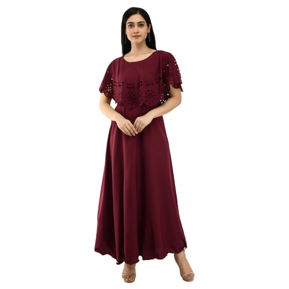 Indoraa Women's Crepe Solid Sleeveless Full Length Gown(Wine)