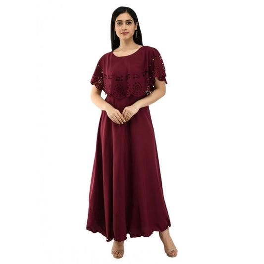 Indoraa Women's Crepe Solid Sleeveless Full Length Gown(Wine)