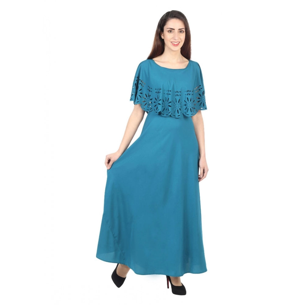 Indoraa Women's Crepe Solid Sleeveless Full Length Gown(Light Blue)