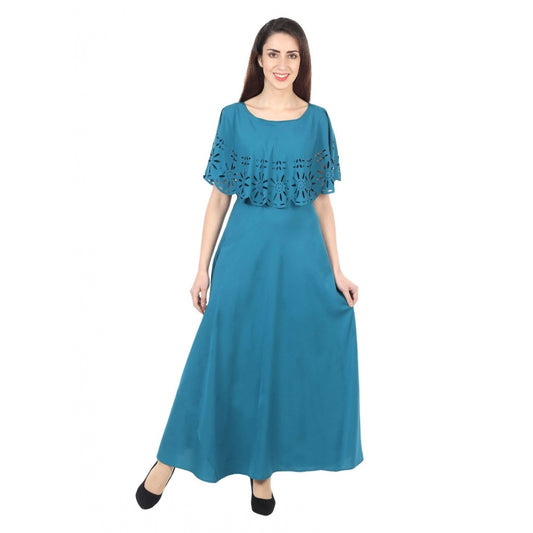 Indoraa Women's Crepe Solid Sleeveless Full Length Gown(Light Blue)