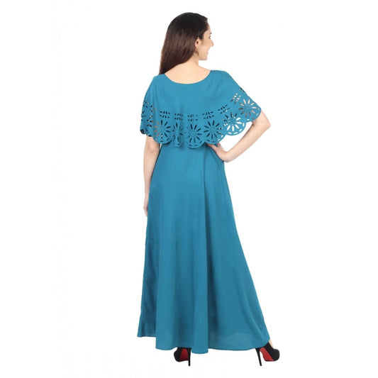 Indoraa Women's Crepe Solid Sleeveless Full Length Gown(Light Blue)