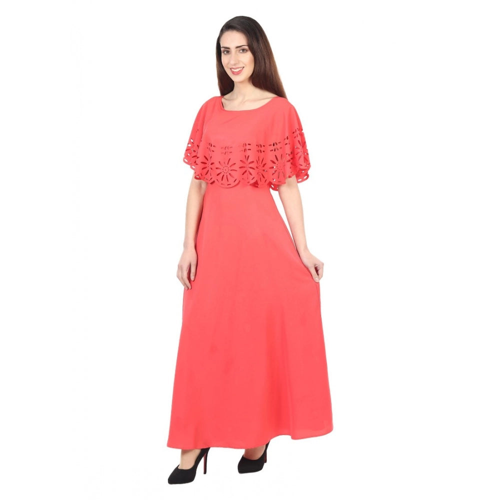 Indoraa Women's Crepe Solid Sleeveless Full Length Gown(Red)