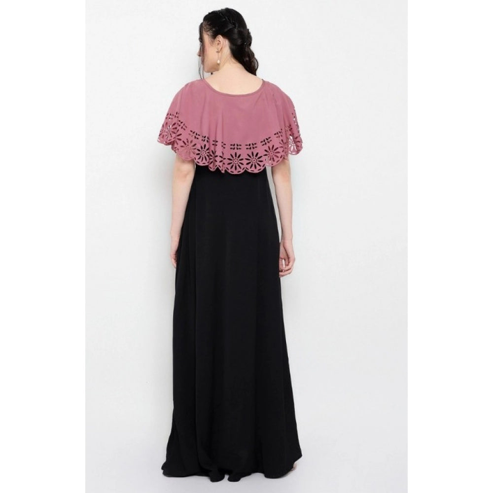 Indoraa Women's Crepe Solid Sleeveless Full Length Gown(Peach Black)