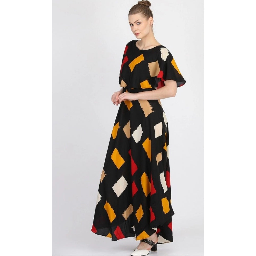 Indoraa Women's Crepe Printed Half Sleeves Full Length Gown(Multi)
