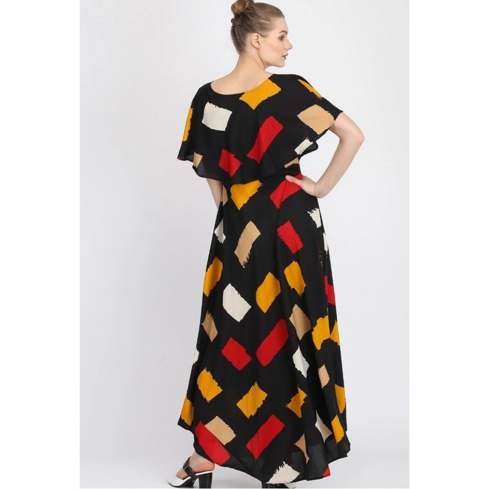 Indoraa Women's Crepe Printed Half Sleeves Full Length Gown(Multi)