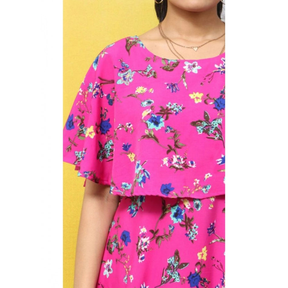 Indoraa Women's Crepe Floral Half Sleeves Full Length Gown(Pink)