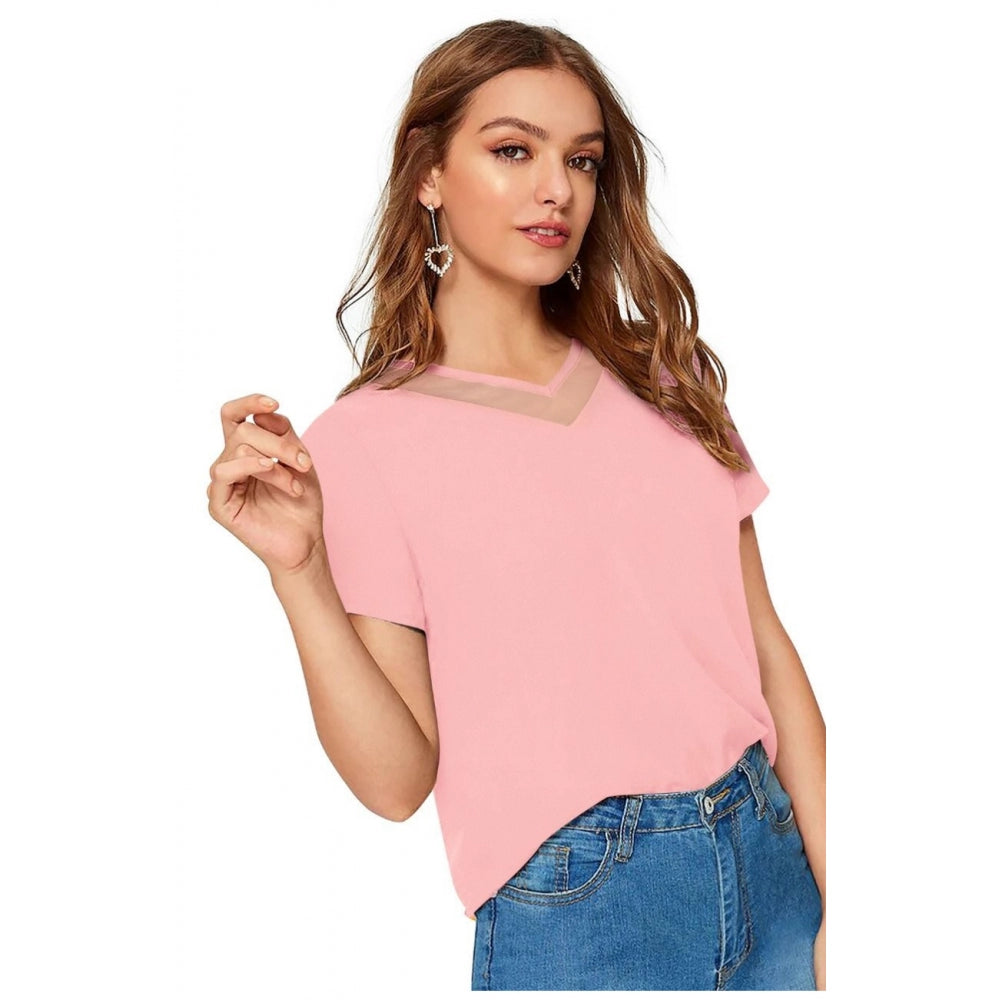 Indoraa Women's Polyester, Knitting Western Wear T-Shirt (Peach)