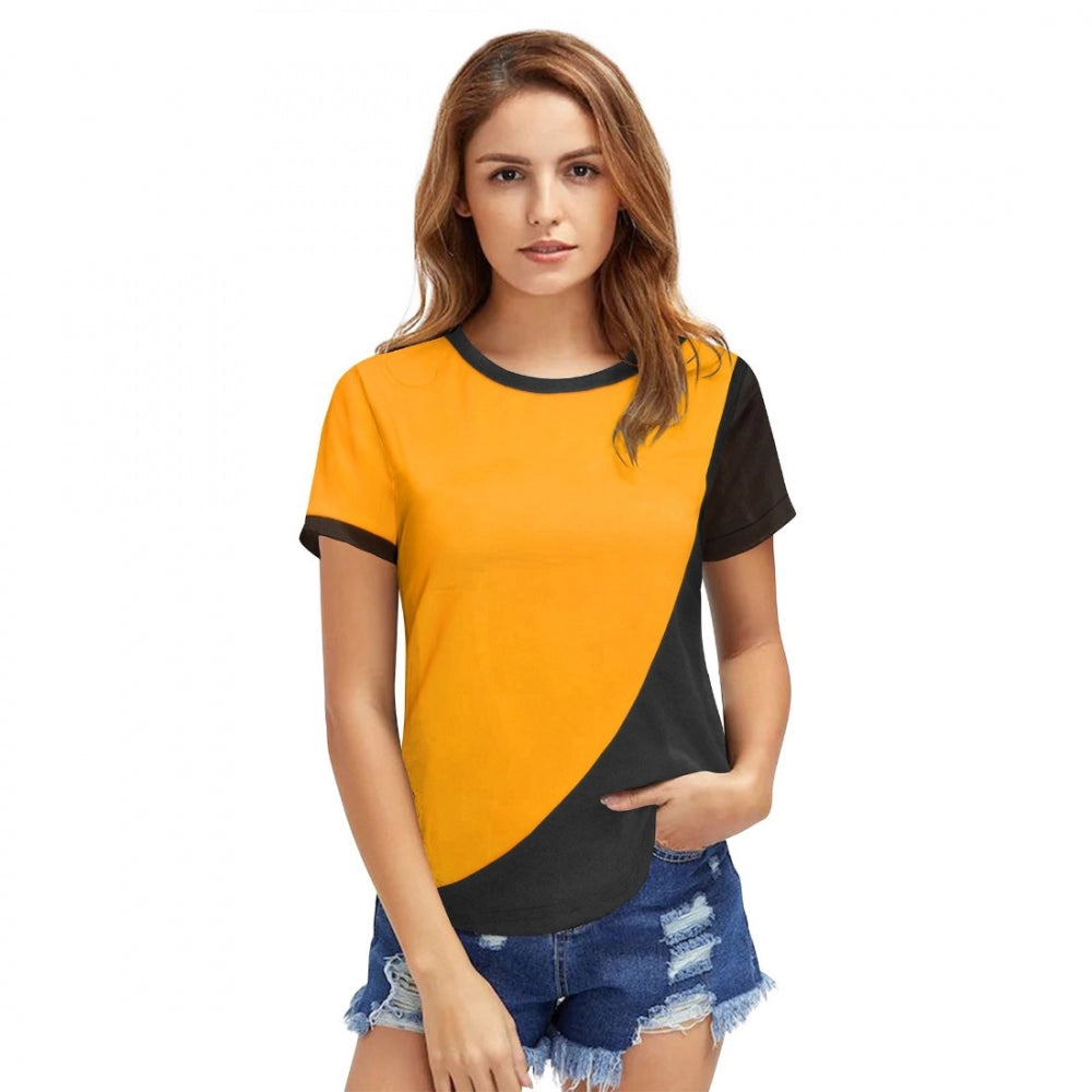 Indoraa Women's Polyester, Knitting Western Wear T-Shirt (Yellow)