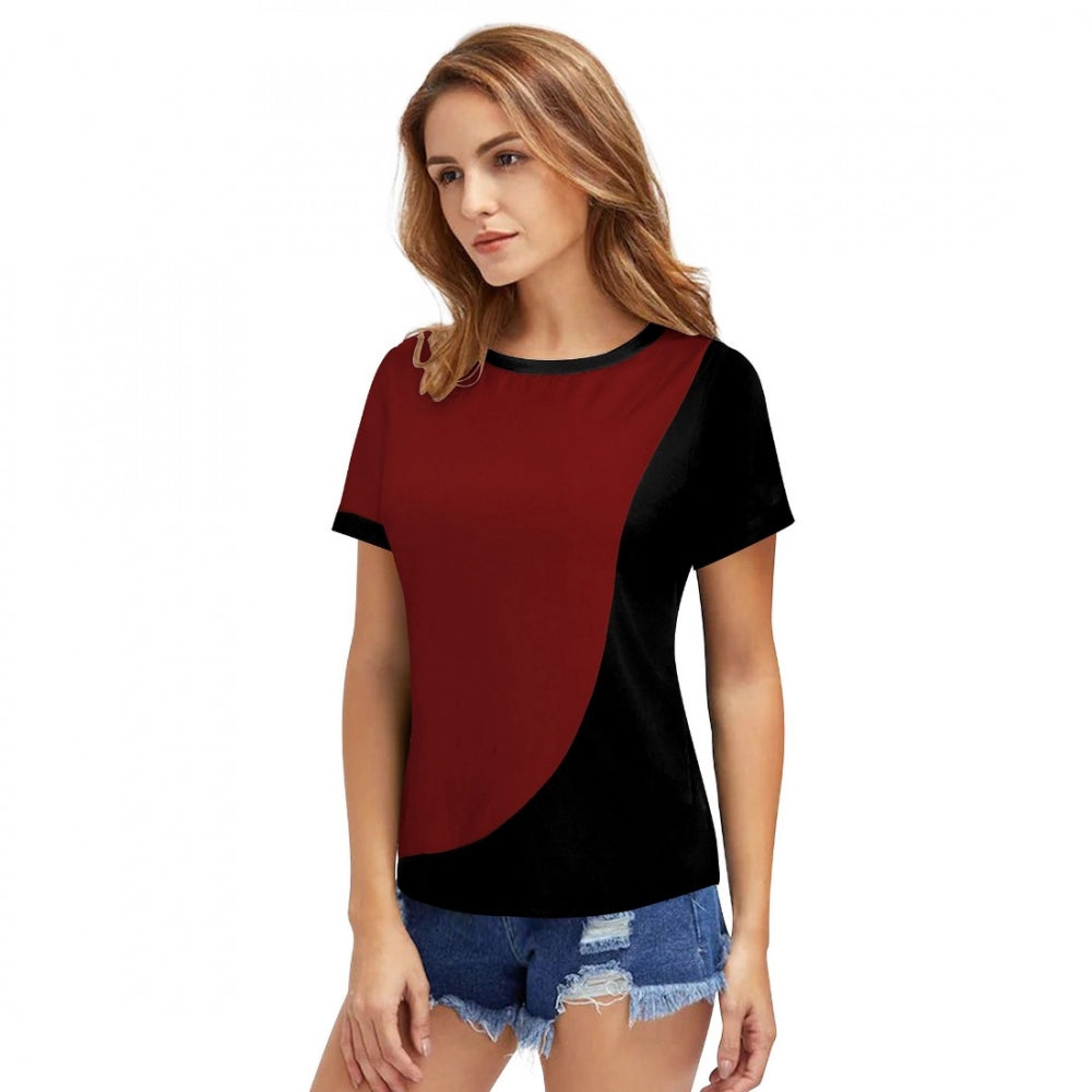 Indoraa Women's Polyester, Knitting Western Wear T-Shirt (Maroon)
