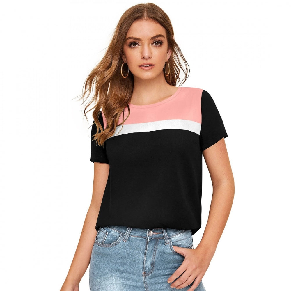 Indoraa Women's Polyester, Knitting Western Wear T-Shirt (Peach)