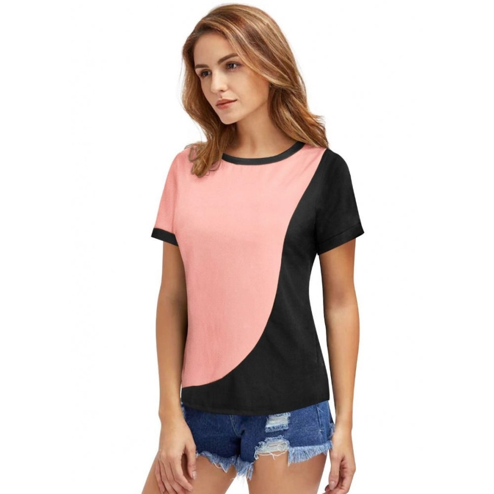 Indoraa Women's Polyester, Knitting Western Wear T-Shirt (Peach)