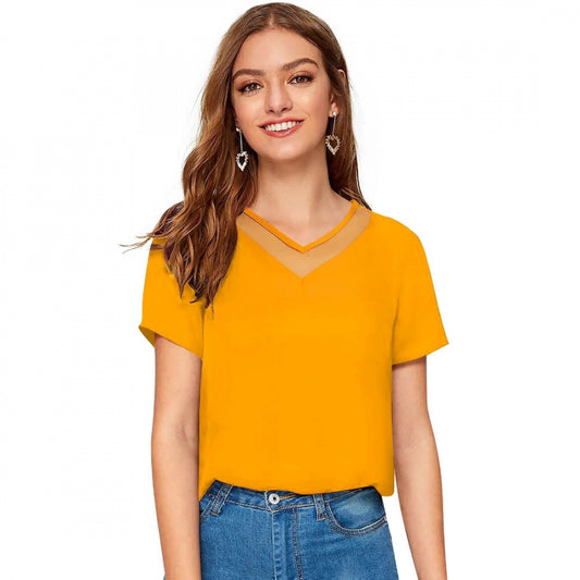 Indoraa Women's Polyester, Knitting Western Wear T-Shirt (Yellow)