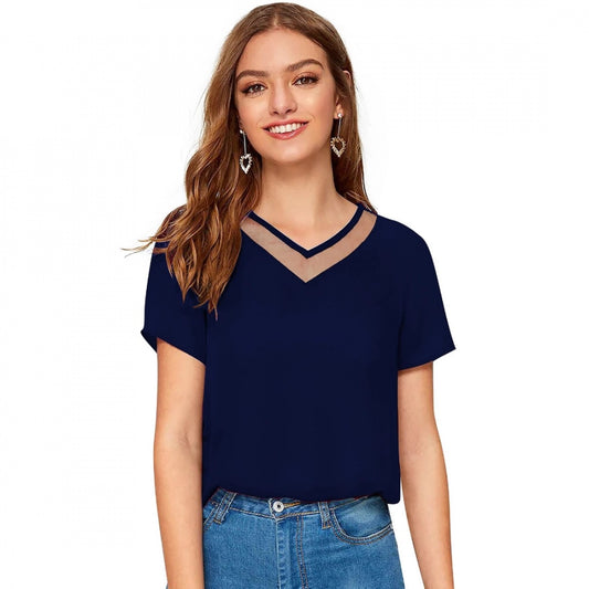 Indoraa Women's Polyester, Knitting Western Wear T-Shirt (Blue)