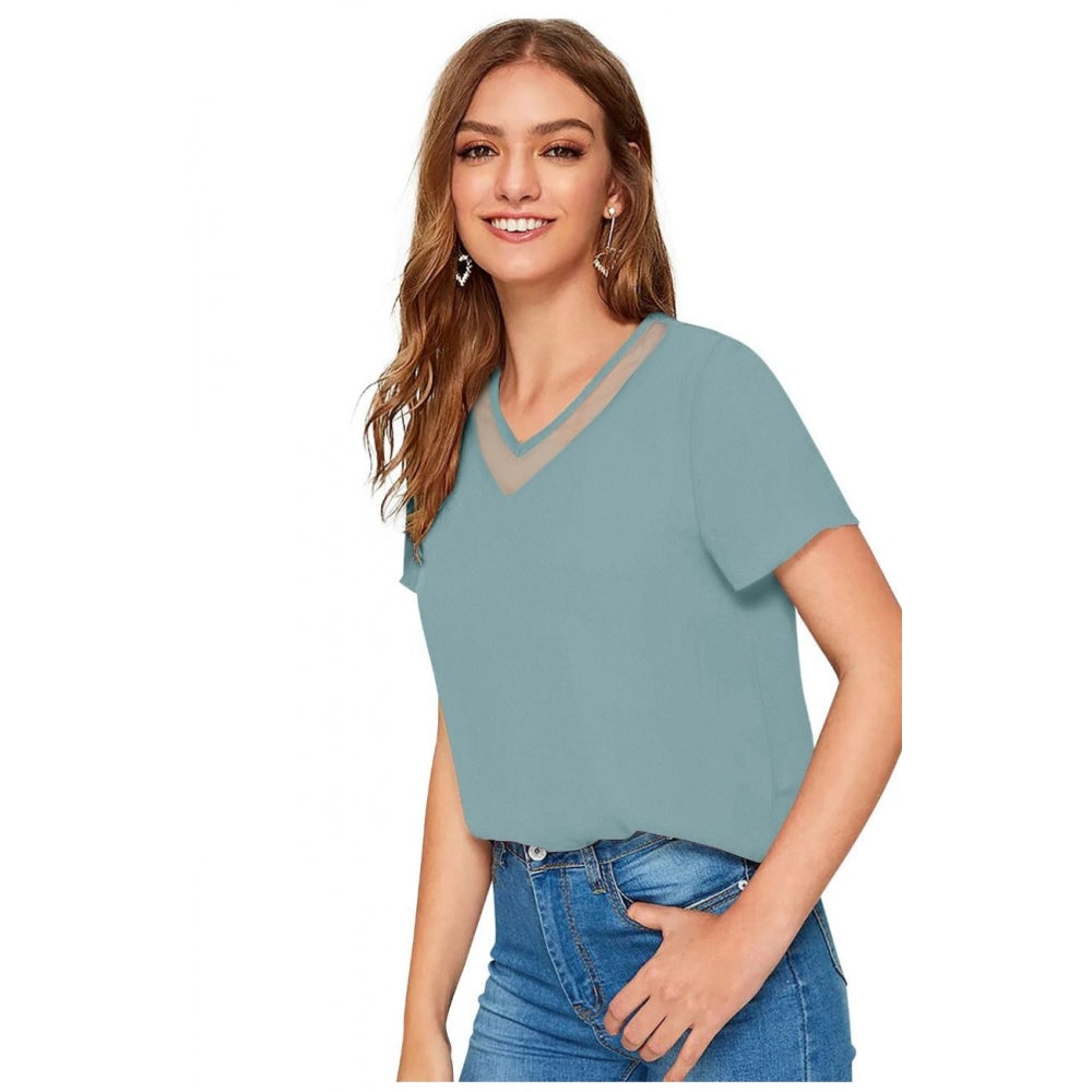 Indoraa Women's Polyester, Knitting Western Wear T-Shirt (Pista)