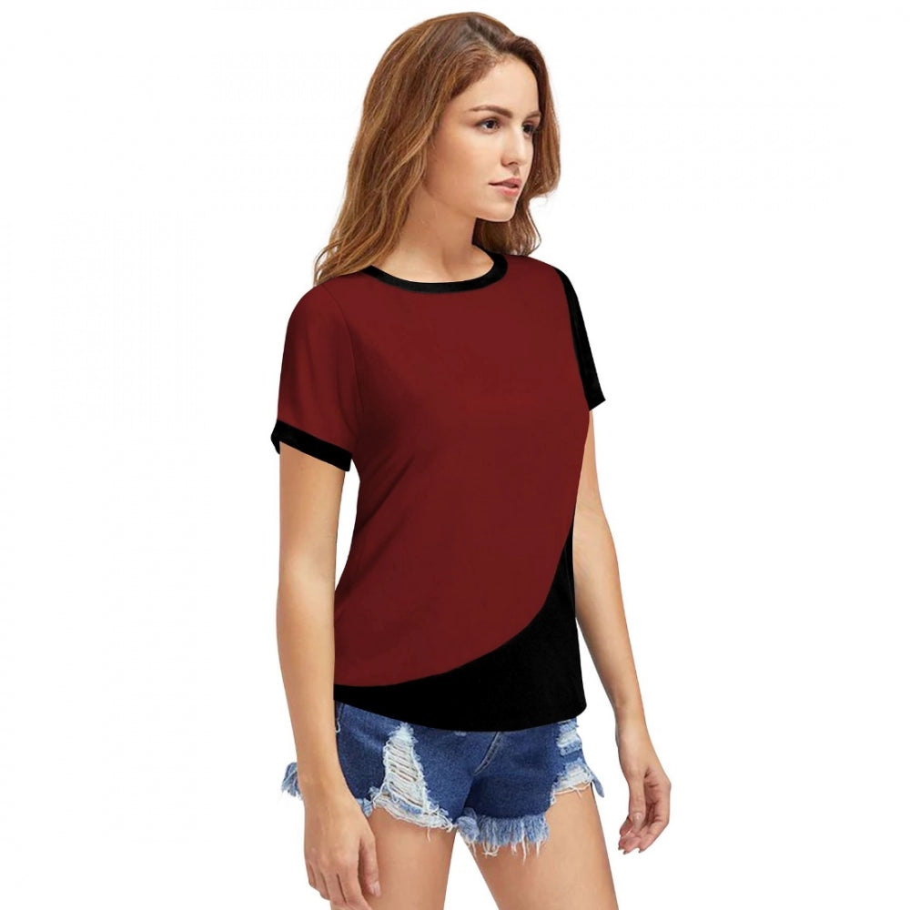 Indoraa Women's Polyester, Knitting Western Wear T-Shirt (Maroon)