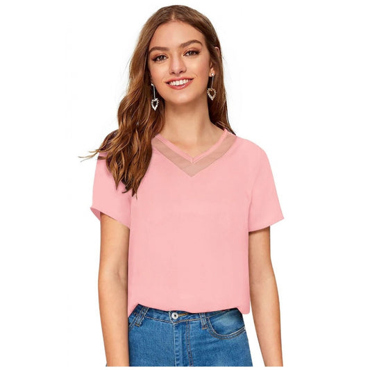 Indoraa Women's Polyester, Knitting Western Wear T-Shirt (Peach)