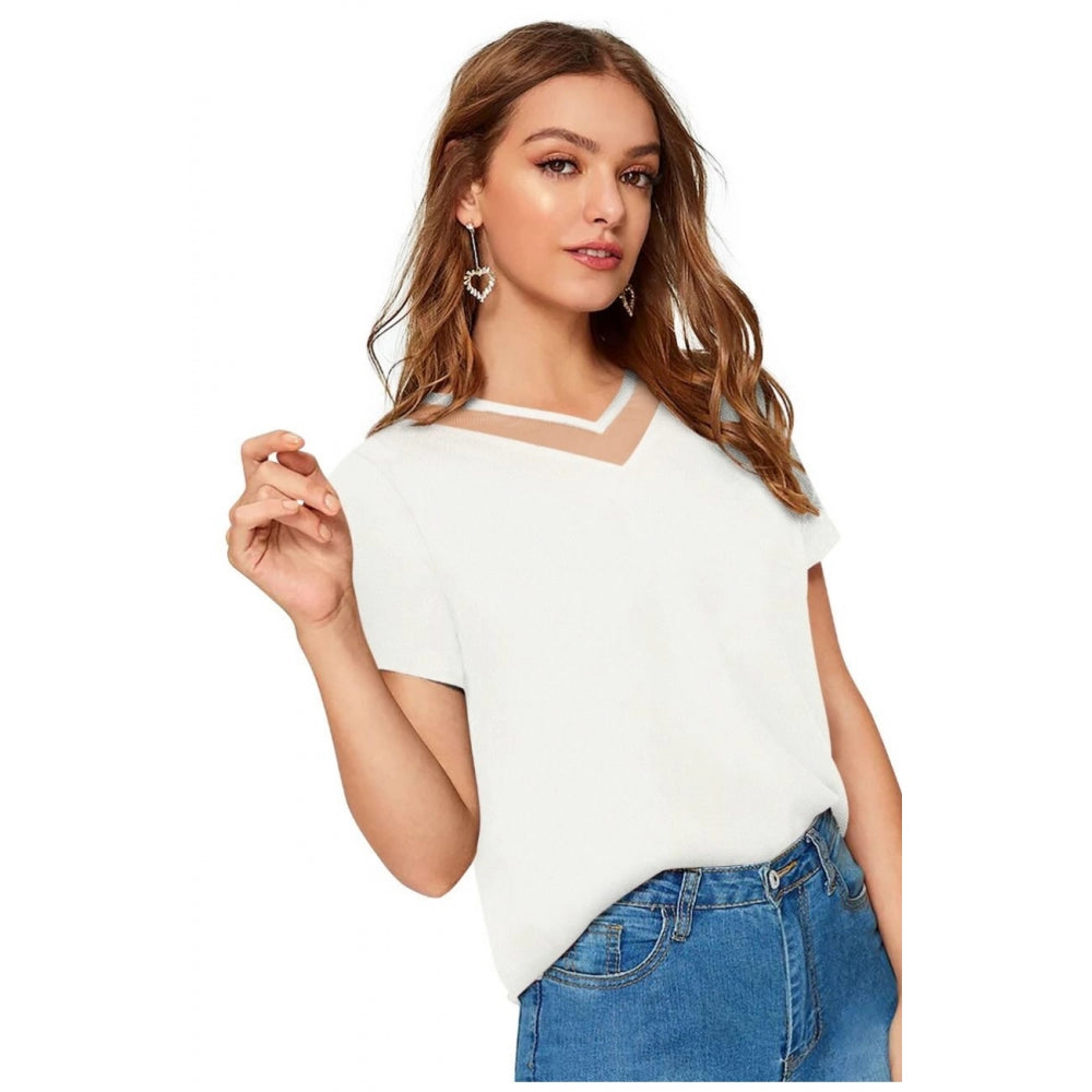 Indoraa Women's Polyester, Knitting Western Wear T-Shirt (White)