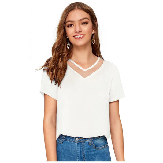 Indoraa Women's Polyester, Knitting Western Wear T-Shirt (White)
