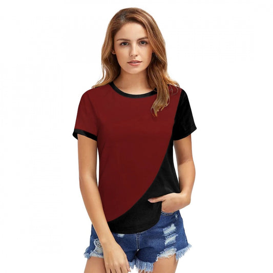 Indoraa Women's Polyester, Knitting Western Wear T-Shirt (Maroon)