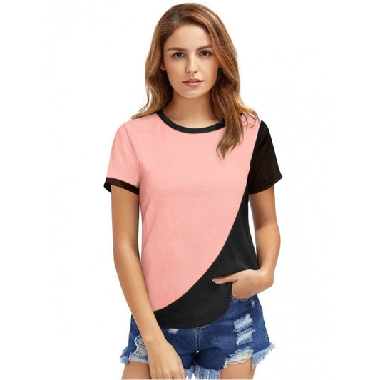 Indoraa Women's Polyester, Knitting Western Wear T-Shirt (Peach)