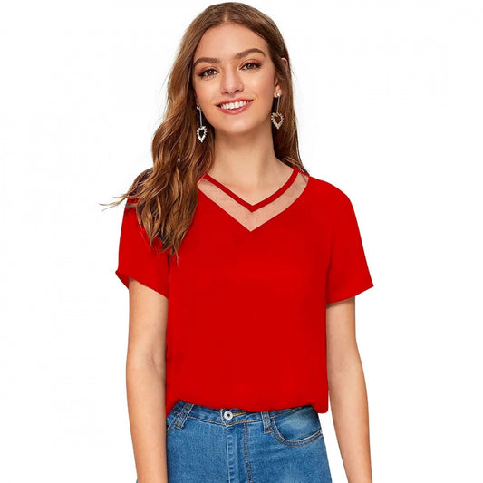 Indoraa Women's Polyester, Knitting Western Wear T-Shirt (Red)