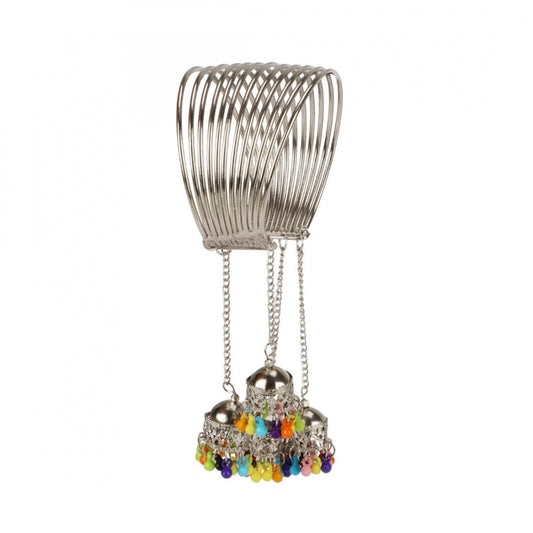 indoraa Stylish Oxidized Silver Bangle Bracelet With Hanging Jhumki (Color: Silver)
