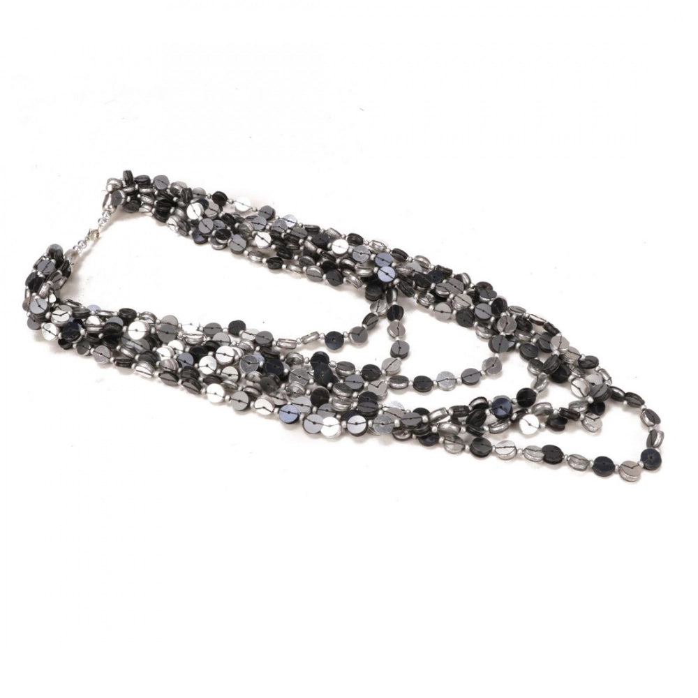 indoraa Jewellery Stylish Silver Black Beads Necklace (Color: Grey)