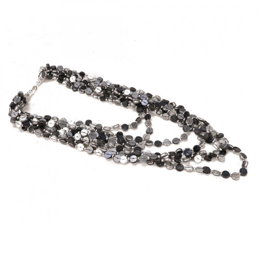 indoraa Jewellery Stylish Silver Black Beads Necklace (Color: Grey)