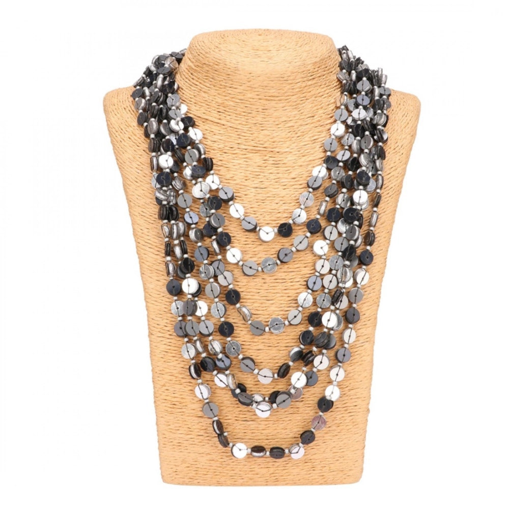 indoraa Jewellery Stylish Silver Black Beads Necklace (Color: Grey)