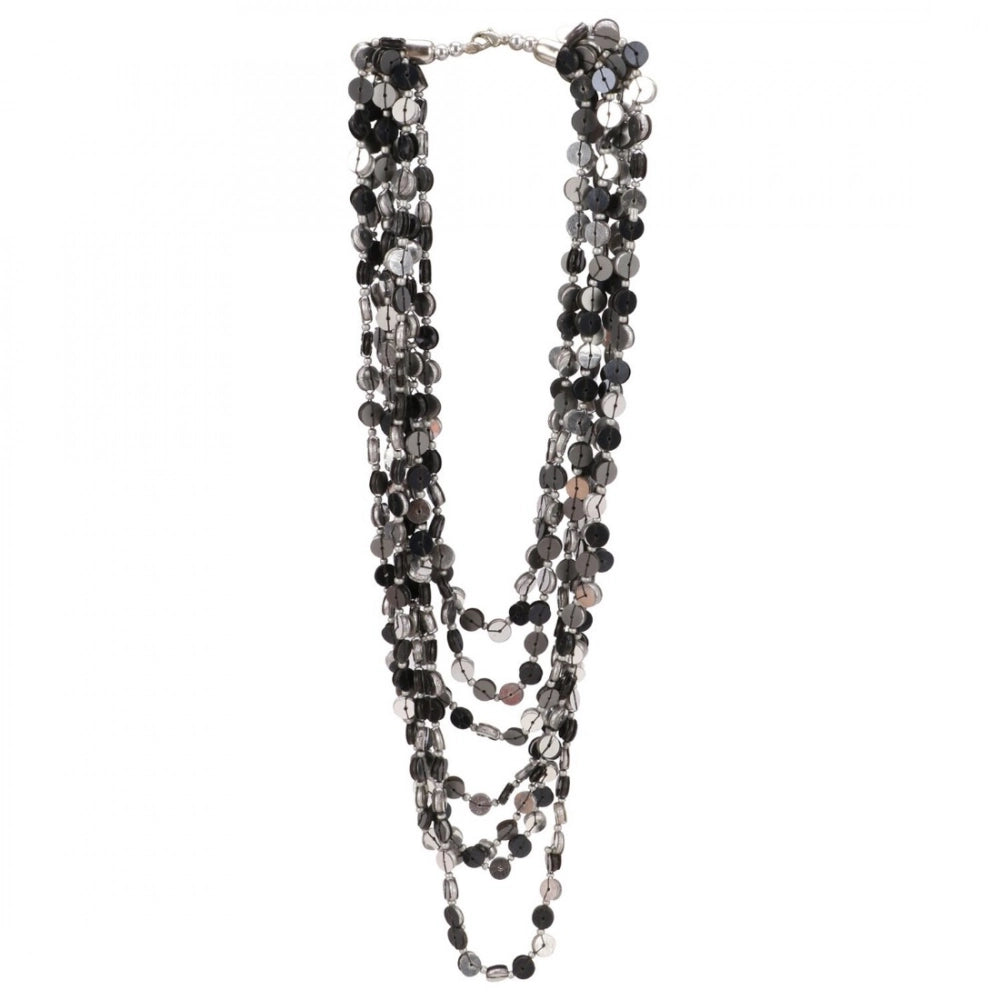 indoraa Jewellery Stylish Silver Black Beads Necklace (Color: Grey)