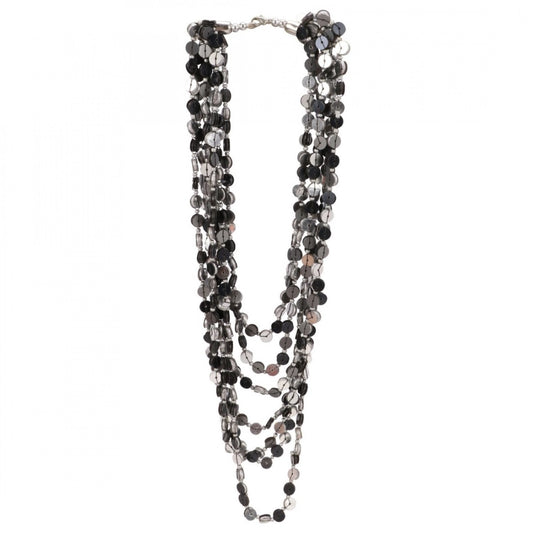 indoraa Jewellery Stylish Silver Black Beads Necklace (Color: Grey)