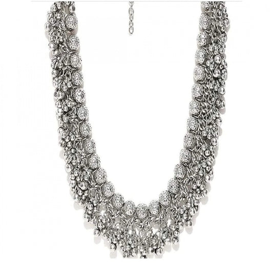 indoraa German Silver Ghungroo Beads Designer Choker Necklace (Color: Silver)