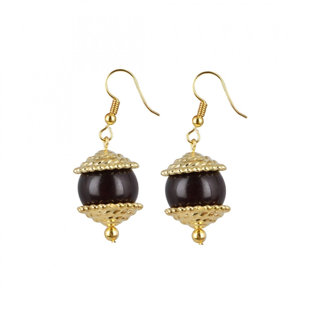 indoraa Women's Designer Dark Brown and Golden Beads South Style Necklace (Color: Black)