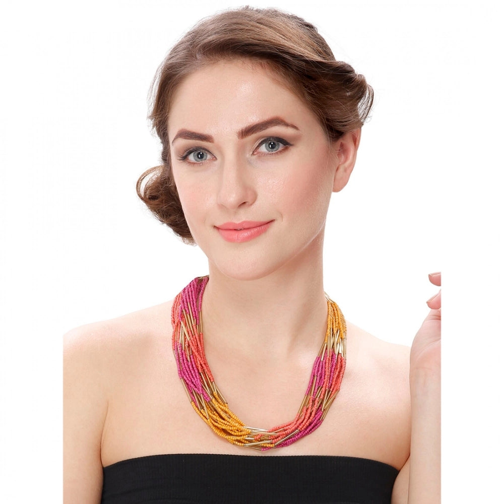indoraa Women's Designer Elegant Multi Layer Multi Color Beads Necklace (Color: Multi Color)