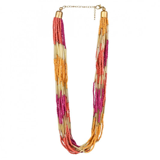 indoraa Women's Designer Elegant Multi Layer Multi Color Beads Necklace (Color: Multi Color)