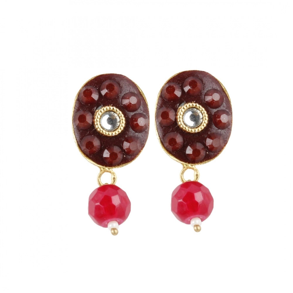 indoraa Women's Stylish Maroon Golde Plated Traditional Kundan Necklace Set with Earrings (Color: Red)
