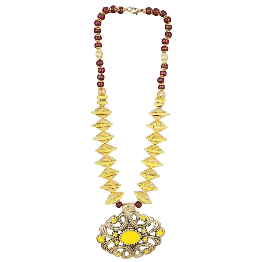 indoraa Women's Designer Yellow and Golden Beads Necklace (Color: Yellow)