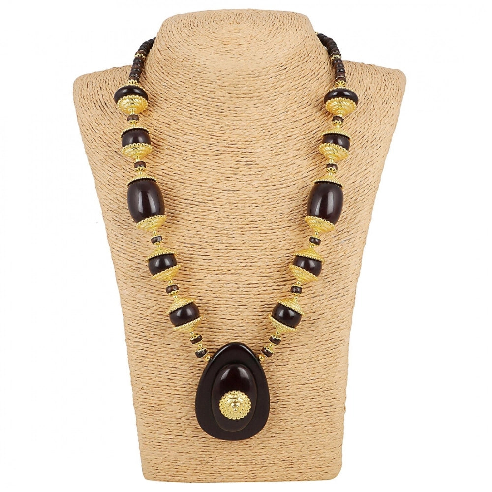 indoraa Women's Designer Dark Brown and Golden Beads South Style Necklace (Color: Black)