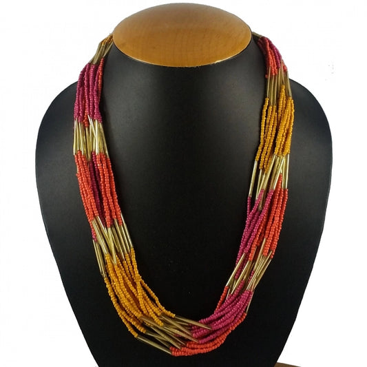 indoraa Women's Designer Elegant Multi Layer Multi Color Beads Necklace (Color: Multi Color)