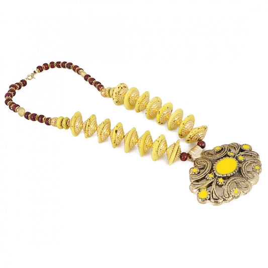 indoraa Women's Designer Yellow and Golden Beads Necklace (Color: Yellow)