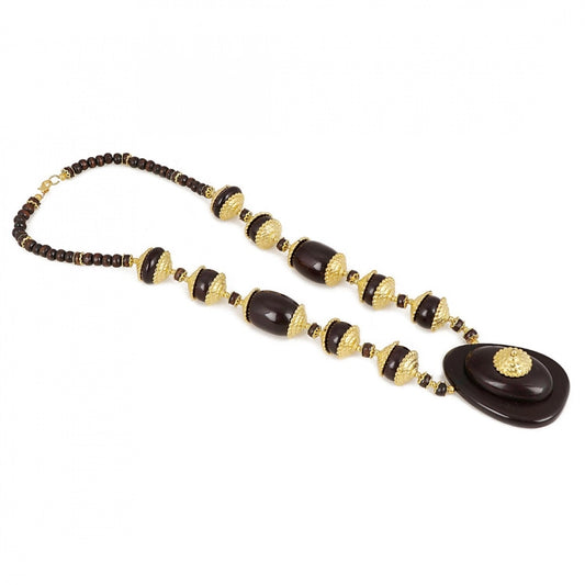 indoraa Women's Designer Dark Brown and Golden Beads South Style Necklace (Color: Black)