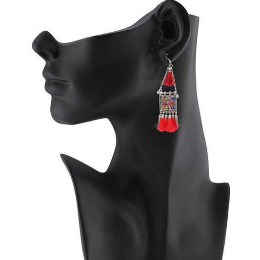 indoraa Women's Oxidize Gold plated Hook Dangler Hanging Tassels Earring (Color: Multi Color)
