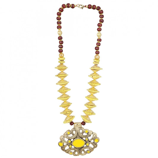 indoraa Women's Designer Yellow and Golden Beads Necklace (Color: Yellow)