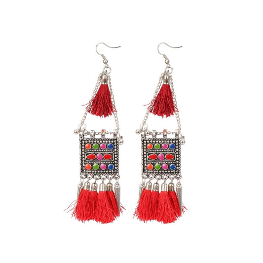 indoraa Women's Oxidize Gold plated Hook Dangler Hanging Tassels Earring (Color: Multi Color)
