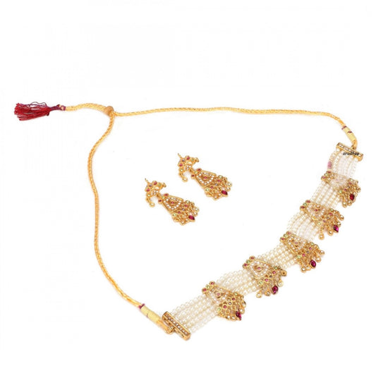 indoraa Gold-Plated And Jadau Choker Necklace With Earrings Set For Women