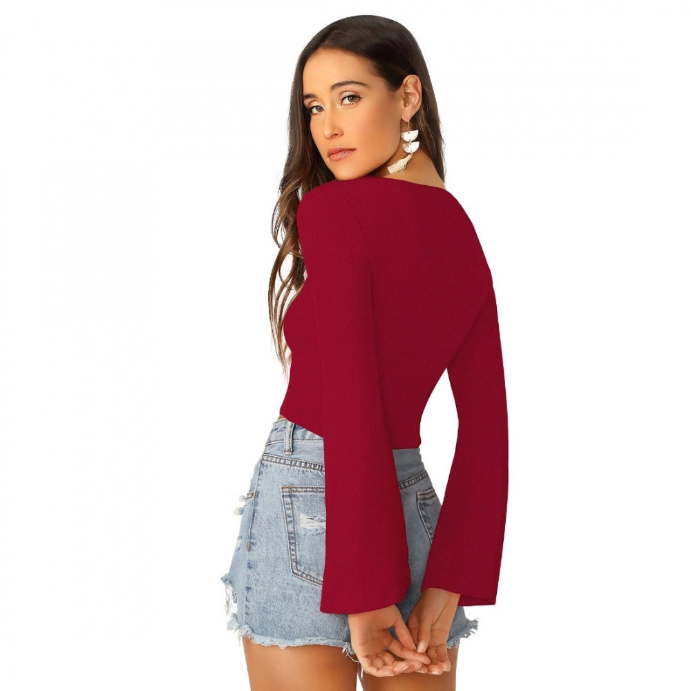 Indoraa Women's 95% Polyester 5% Spandex Western Wear Tops (Maroon)