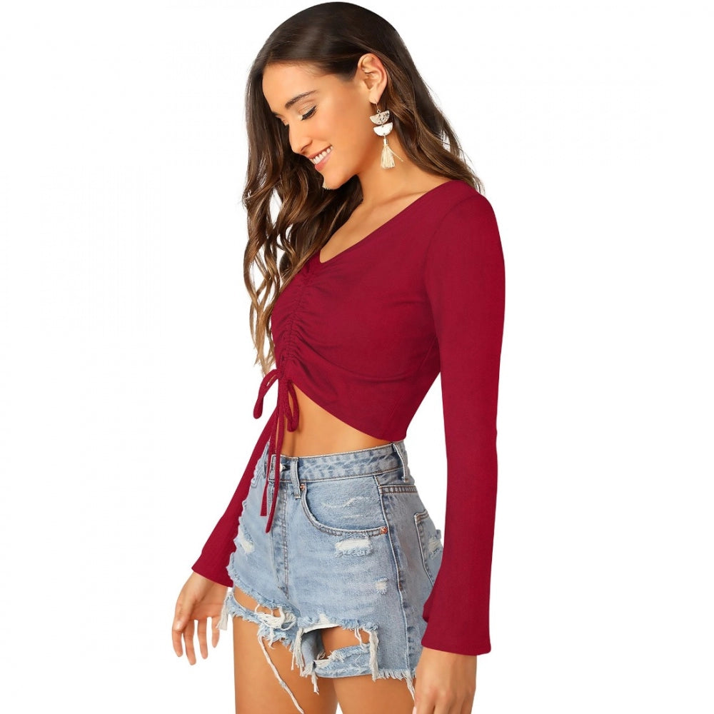 Indoraa Women's 95% Polyester 5% Spandex Western Wear Tops (Maroon)