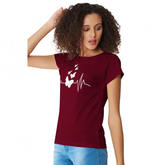 Indoraa Women's Cotton Western Wear T Shirt (Maroon)