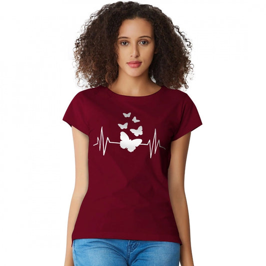 Indoraa Women's Cotton Western Wear T Shirt (Maroon)